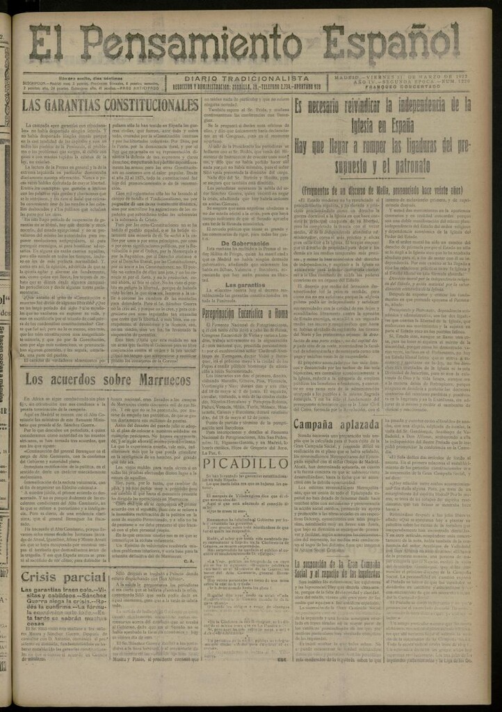 Miniatura de El Pensamiento Español del 31 marzo de 1922, nº 1220 [sic]