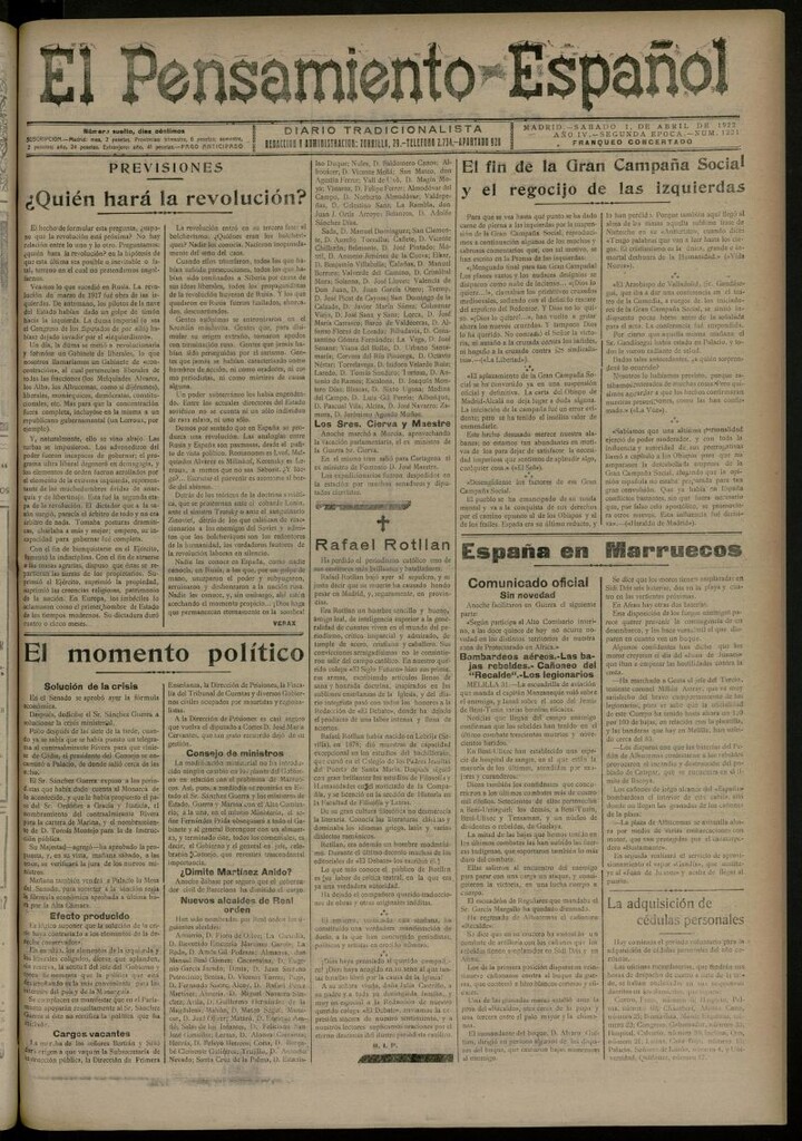 Miniatura de El Pensamiento Español del 1 de abril de 1922, nº 1221 [sic]