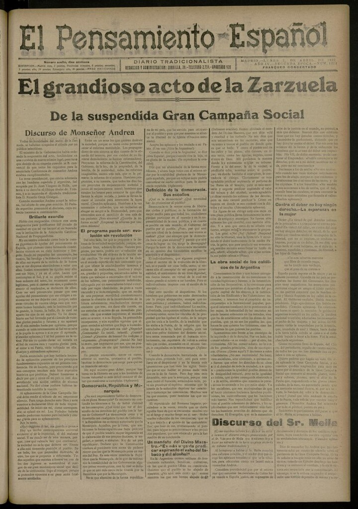 Miniatura de El Pensamiento Español del 2 de abril de 1922, nº 1222 [sic]