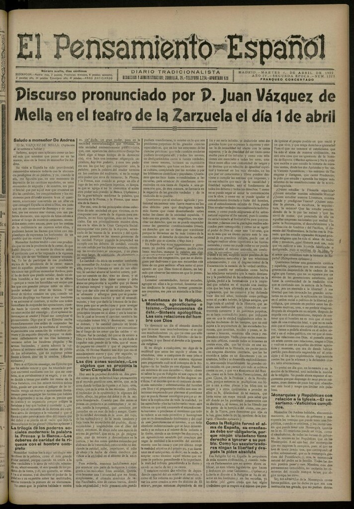 Miniatura de El Pensamiento Español del 4 de abril de 1922, nº 1223 [sic]