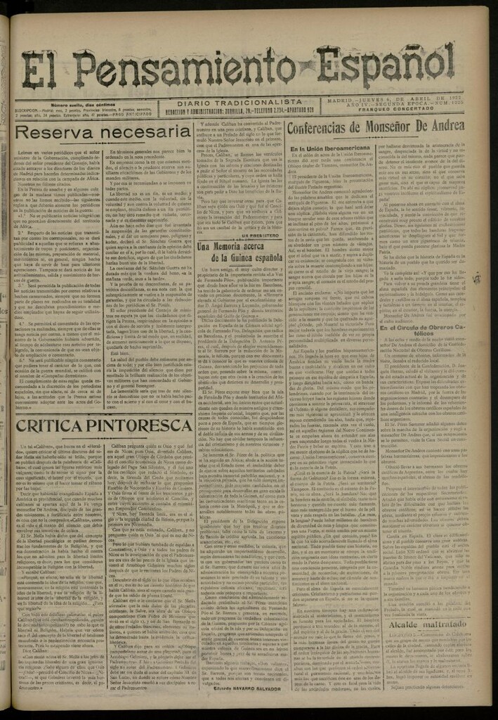 Miniatura de El Pensamiento Español del 6 de abril de 1922, nº 1225 [sic]