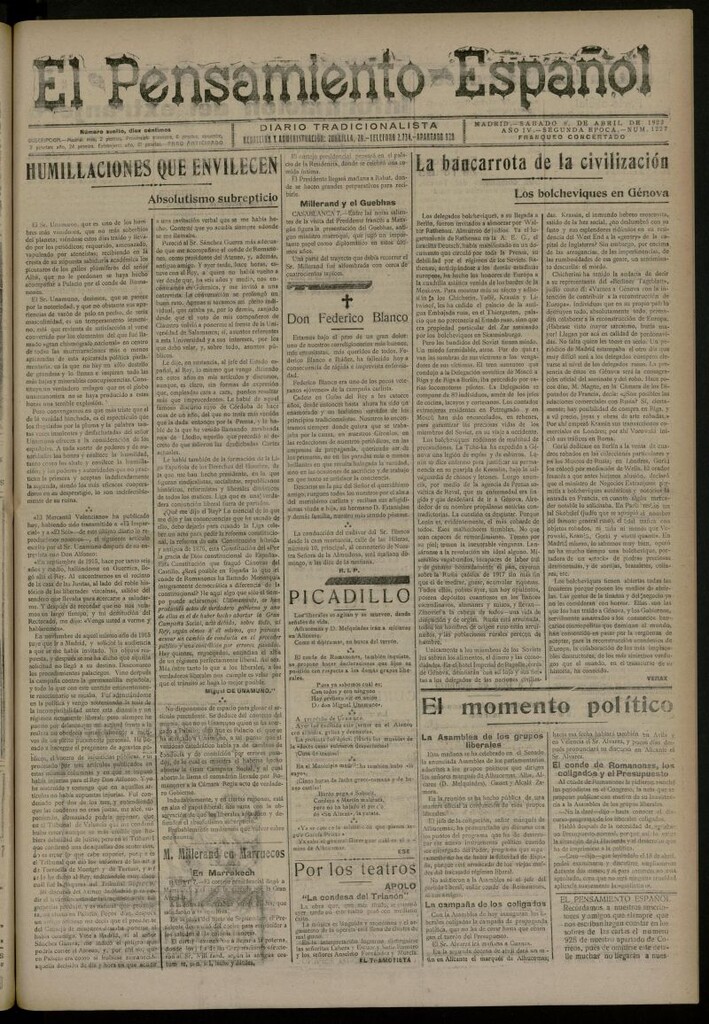 Miniatura de El Pensamiento Español del 8 de abril de 1922, nº 1227 [sic]