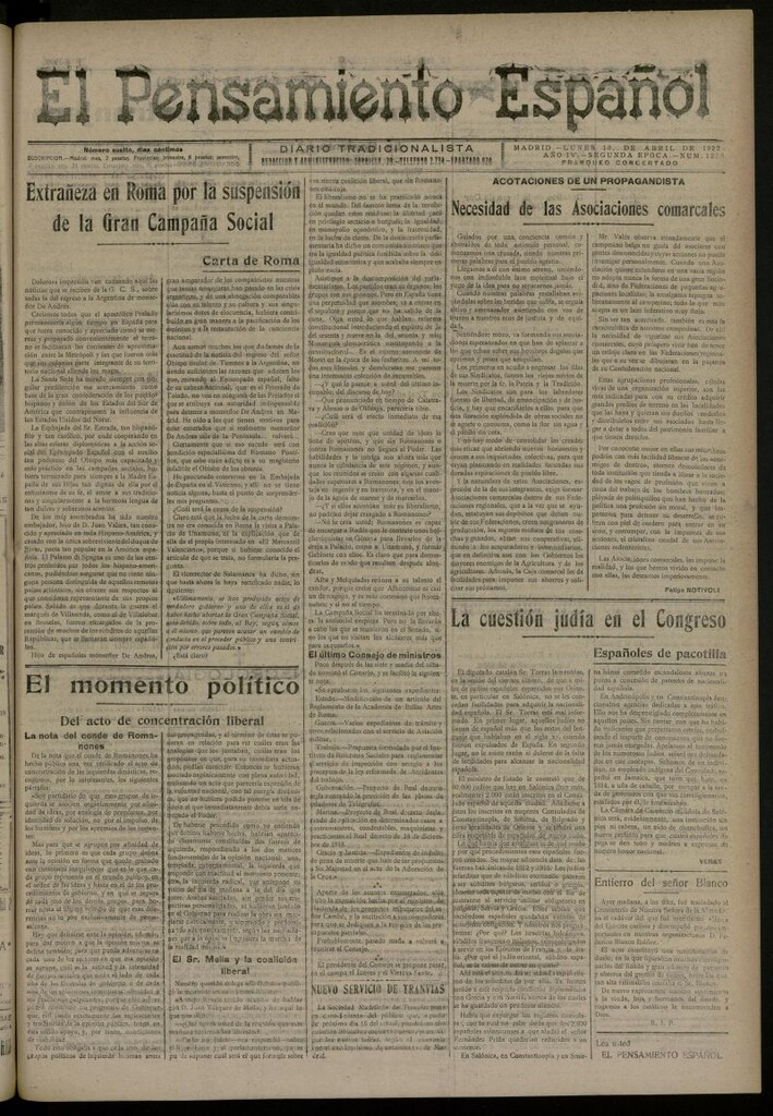 Miniatura de El Pensamiento Español del 10 de abril de 1922, nº 1228 [sic]