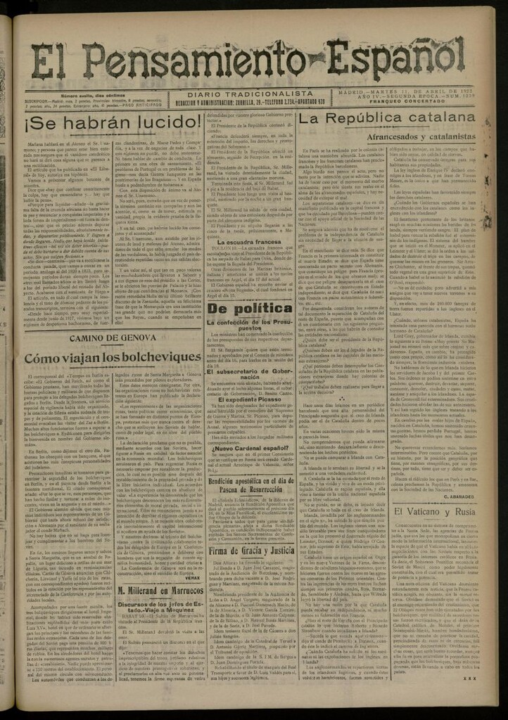 Miniatura de El Pensamiento Español del 11 de abril de 1922, nº 1229 [sic]