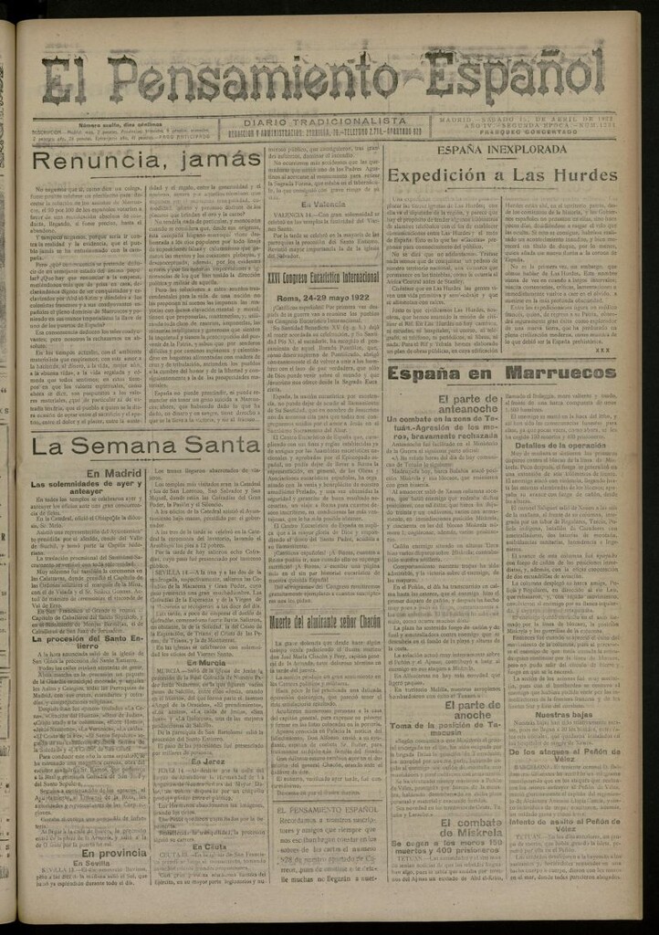 Miniatura de El Pensamiento Español del 15 de abril de 1922, nº 1231 [sic]