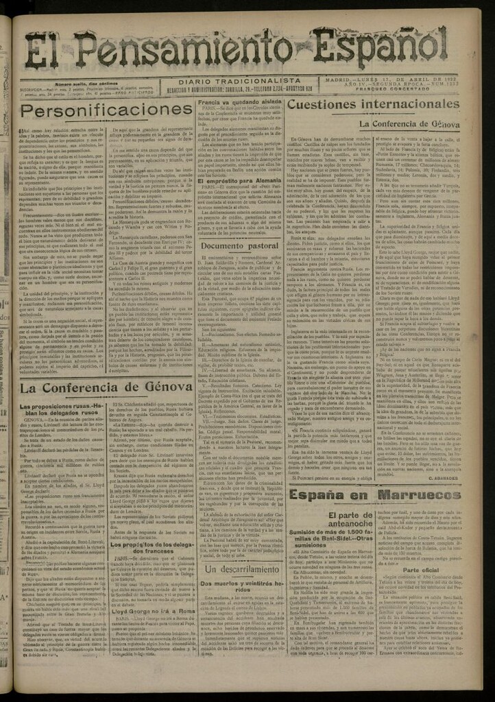 Miniatura de El Pensamiento Español del 17 de abril de 1922, nº 1232 [sic]