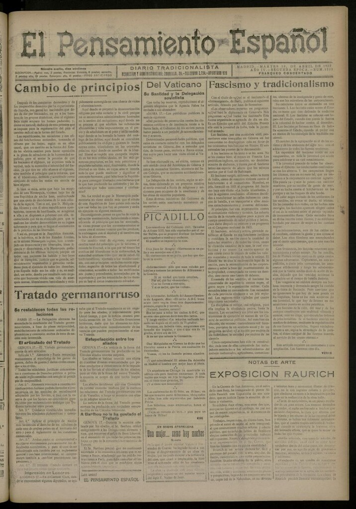 Miniatura de El Pensamiento Español del 18 de abril de 1922, nº 1233 [sic]
