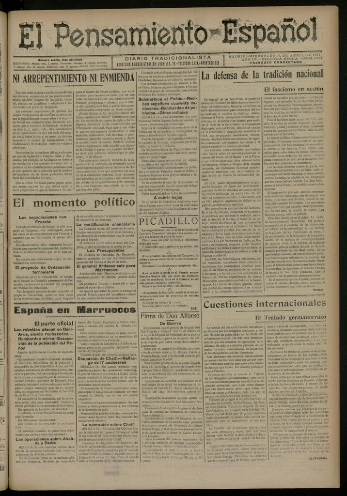 Miniatura de El Pensamiento Español del 19 de abril de 1922, nº 1234 [sic]