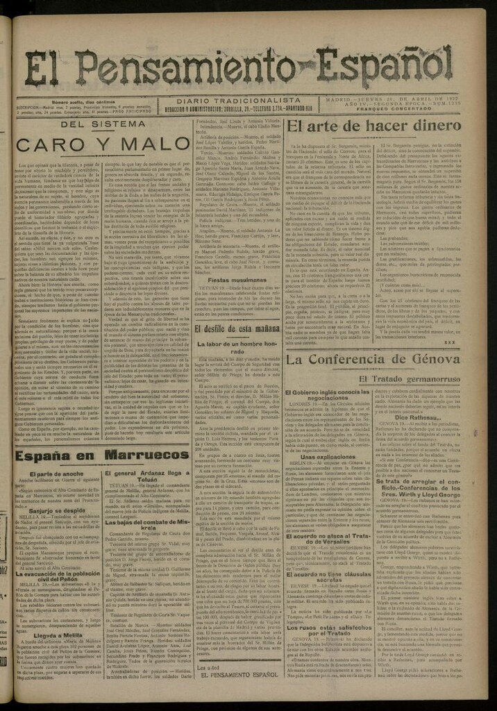 Miniatura de El Pensamiento Español del 20 de abril de 1922, nº 1235 [sic]