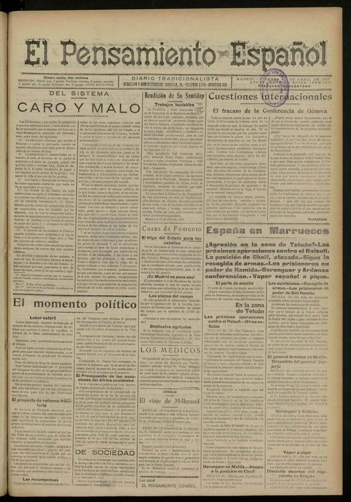 Miniatura de El Pensamiento Español del 21 de abril de 1922, nº 1236 [sic]