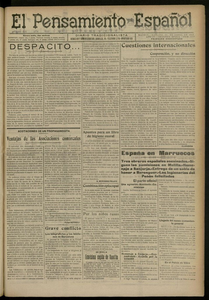 Miniatura de El Pensamiento Español del 22 de abril de 1922, nº 1237 [sic]
