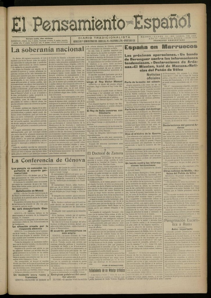 Miniatura de El Pensamiento Español del 24 de abril de 1922, nº 1238 [sic]