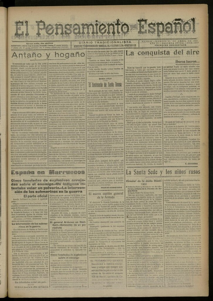 Miniatura de El Pensamiento Español del 25 de abril de 1922, nº 1239 [sic]