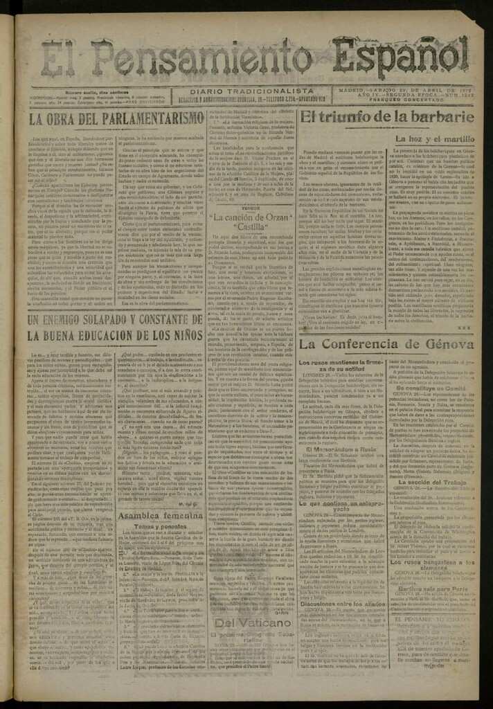 Miniatura de El Pensamiento Español del 29 de abril de 1922, nº 1243 [sic]