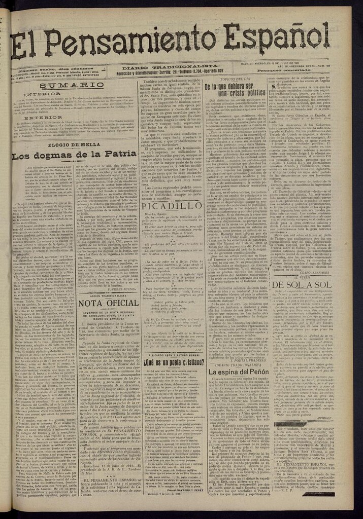 Miniatura de El Pensamiento Español del 13 de julio de 1921, nº 488