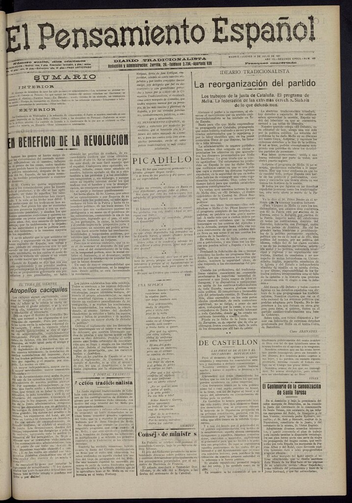 Miniatura de El Pensamiento Español del 14 de julio de 1921, nº 489