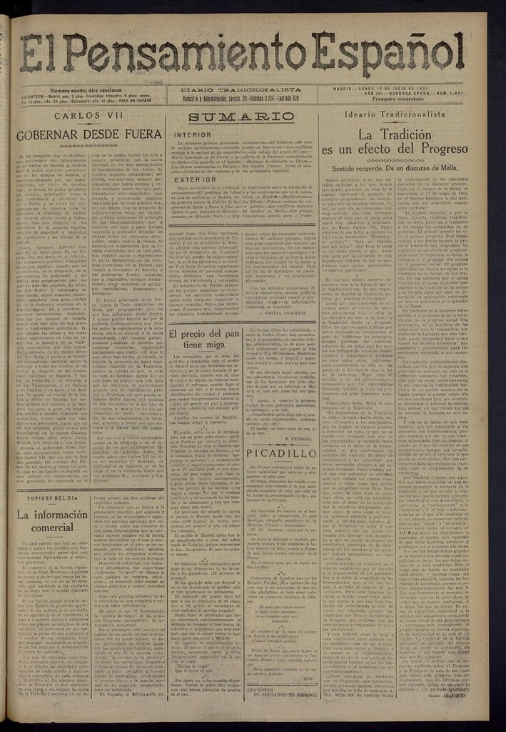 Miniatura de El Pensamiento Español del 18 de julio de 1921, nº 1491 [sic]
