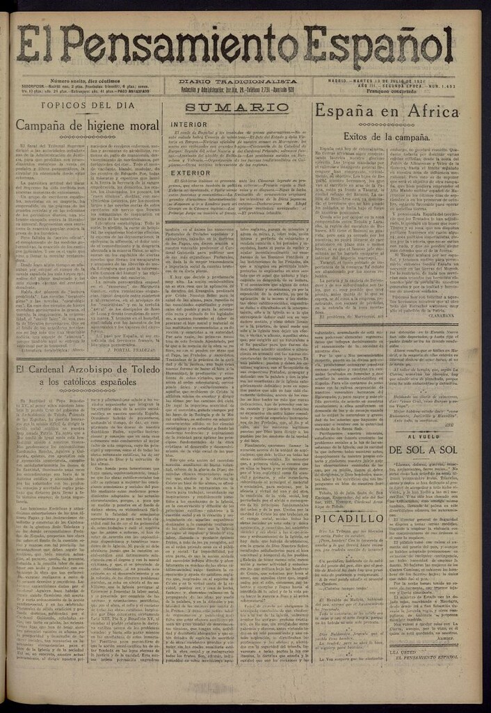 Miniatura de El Pensamiento Español del 19 de julio de 1921, nº 1493 [sic]