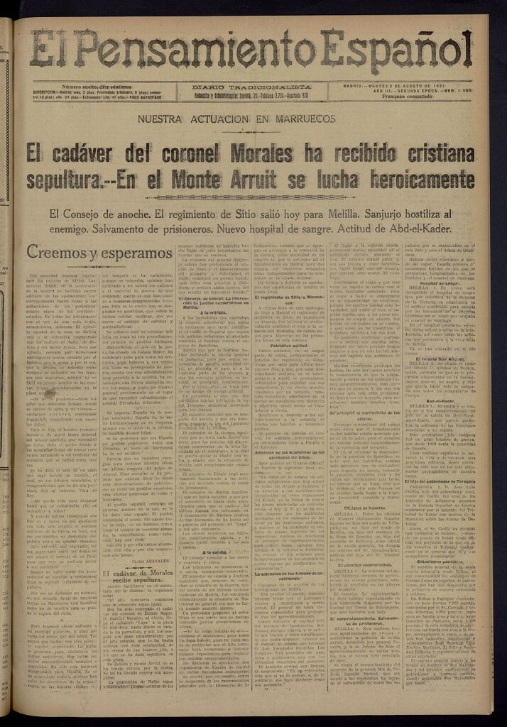 Miniatura de El Pensamiento Español del 2 de agosto de 1921, nº 1505
