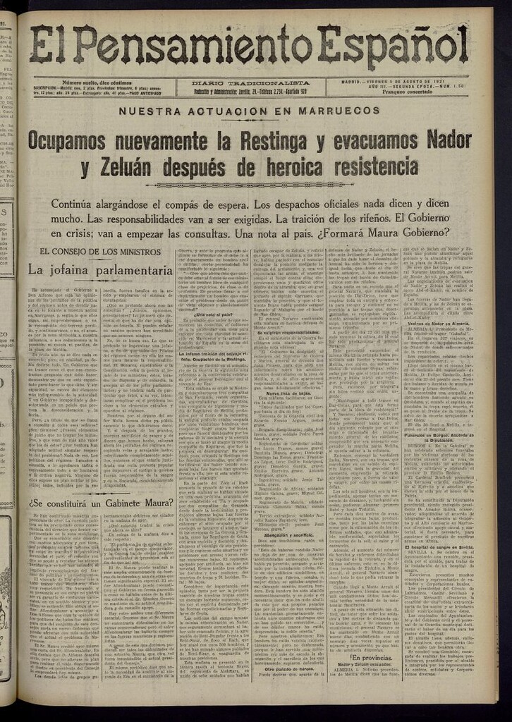 Miniatura de El Pensamiento Español del 5 de agosto de 1921, nº 1.50 [sic] (1508)