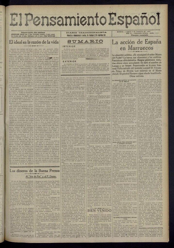 Miniatura de El Pensamiento Español del 8 de agosto de 1921, nº 1511