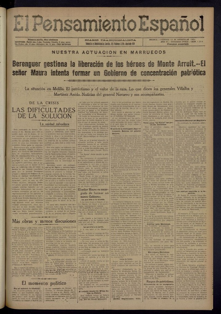 Miniatura de El Pensamiento Español del 12 de agosto de 1921, nº 1516