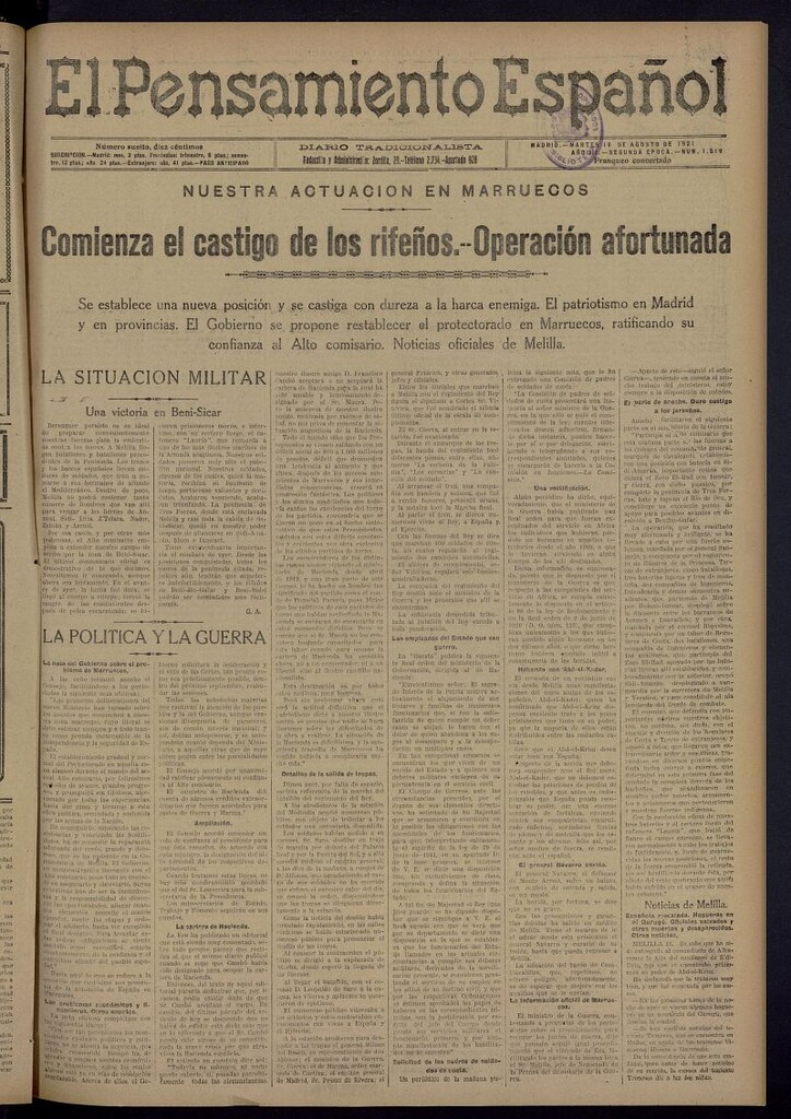 Miniatura de El Pensamiento Españoldel 16 de agosto de 1921, nº 1519