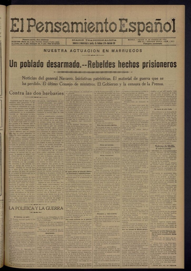 Miniatura de El Pensamiento Español del 18 de agosto de 1921, nº 1521