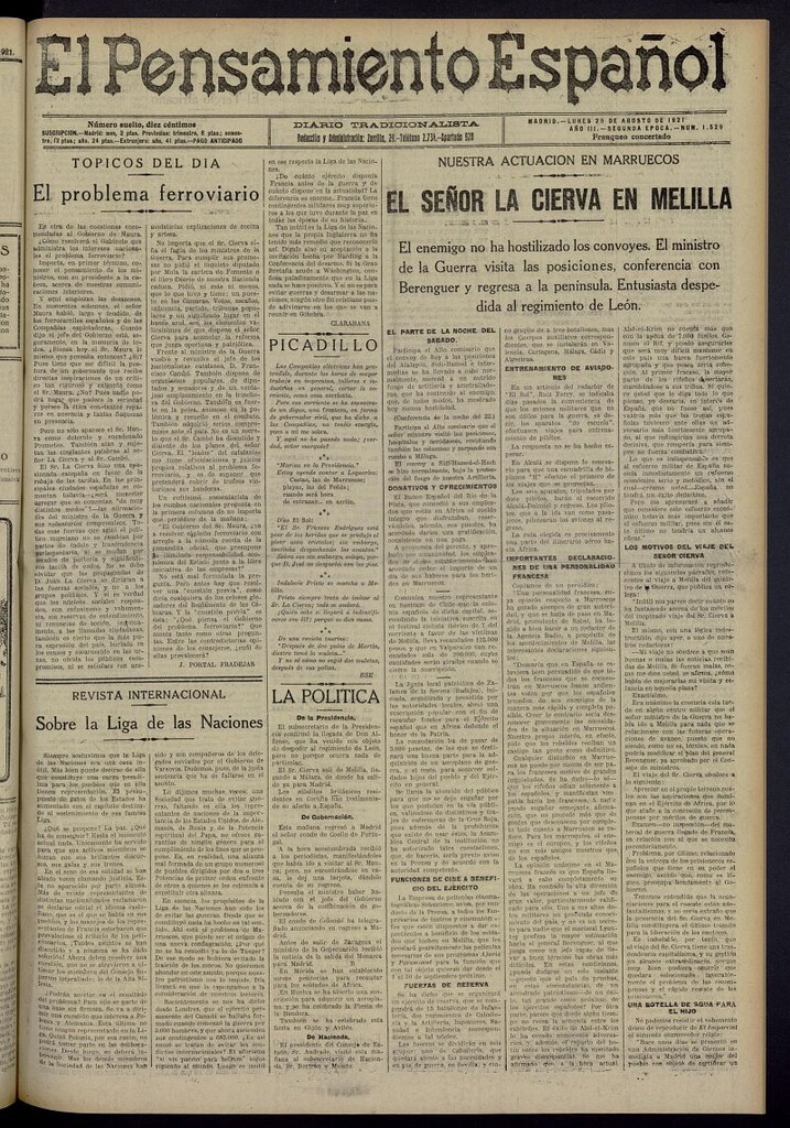 Miniatura de El Pensamiento Español del 29 de agosto de 1921, nº 1529