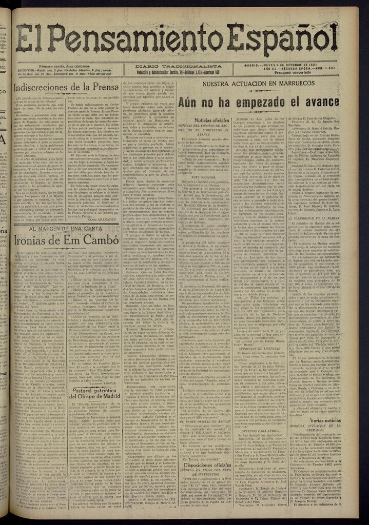 Miniatura de El Pensamiento Español del 8 de septiembre de 1921, nº 1537 [sic]