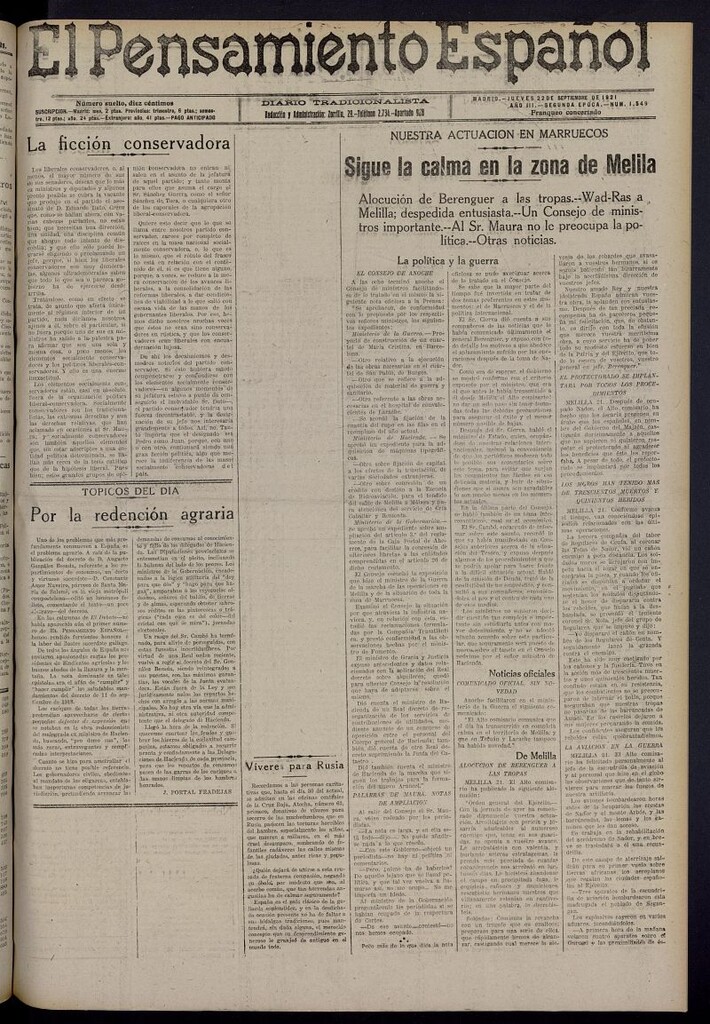Miniatura de El Pensamiento Español del 22 de septiembre de 1921, nº 1549