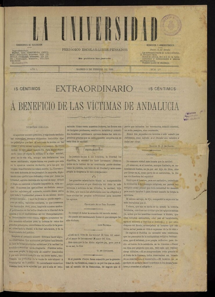 Miniatura de La Universidad: periódico escolar-libre-pensador