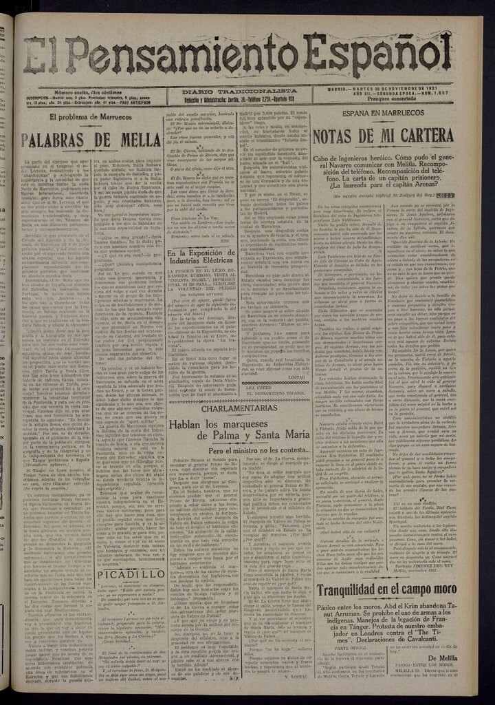 Miniatura de El Pensamiento Español del 29 de noviembre de 1921, nº 1607 [sic]