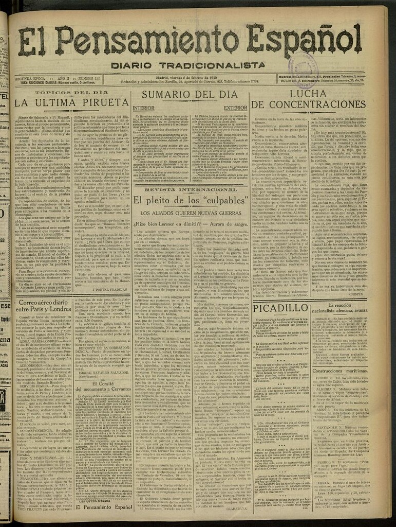Miniatura de El Pensamiento Español del 6 de febrero de 1920, nº 132