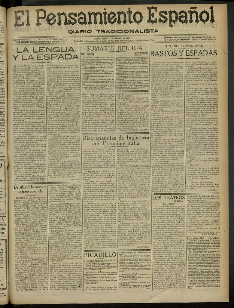 Miniatura de El Pensamiento Español del 14 de febrero de 1920, nº 139