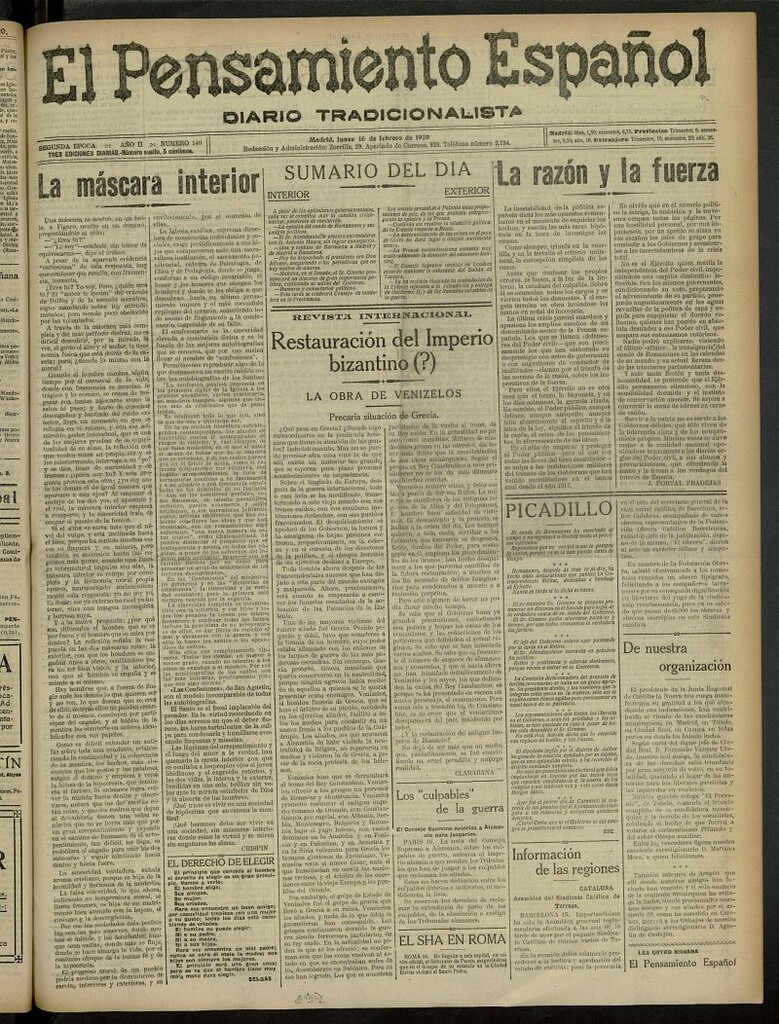 Miniatura de El Pensamiento Español del 16 de febrero de 1920, nº 140