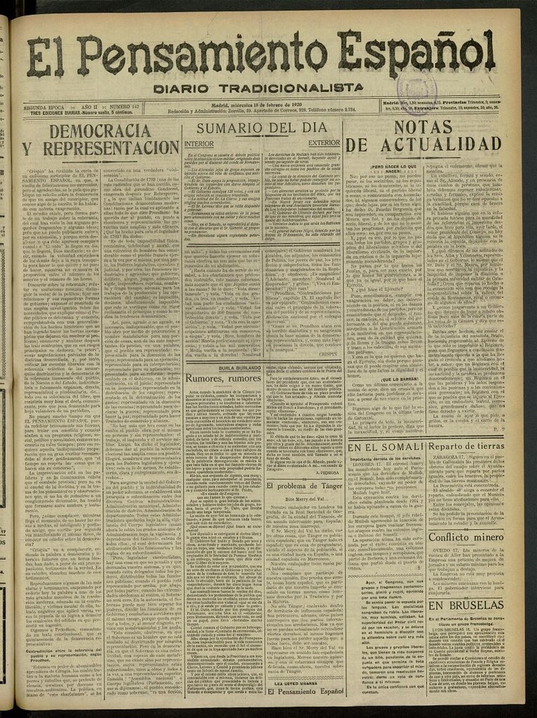 Miniatura de El Pensamiento Español del 18 de febrero de 1920, nº 142