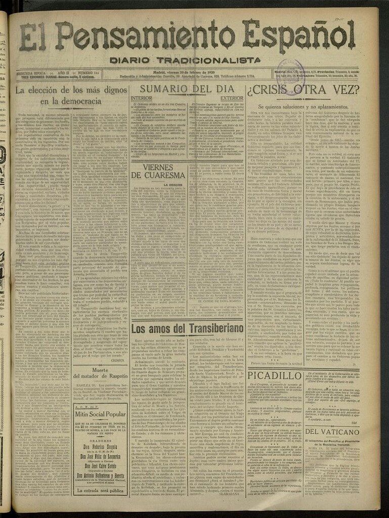 Miniatura de El Pensamiento Español del 20 febrero de 1920, nº 144