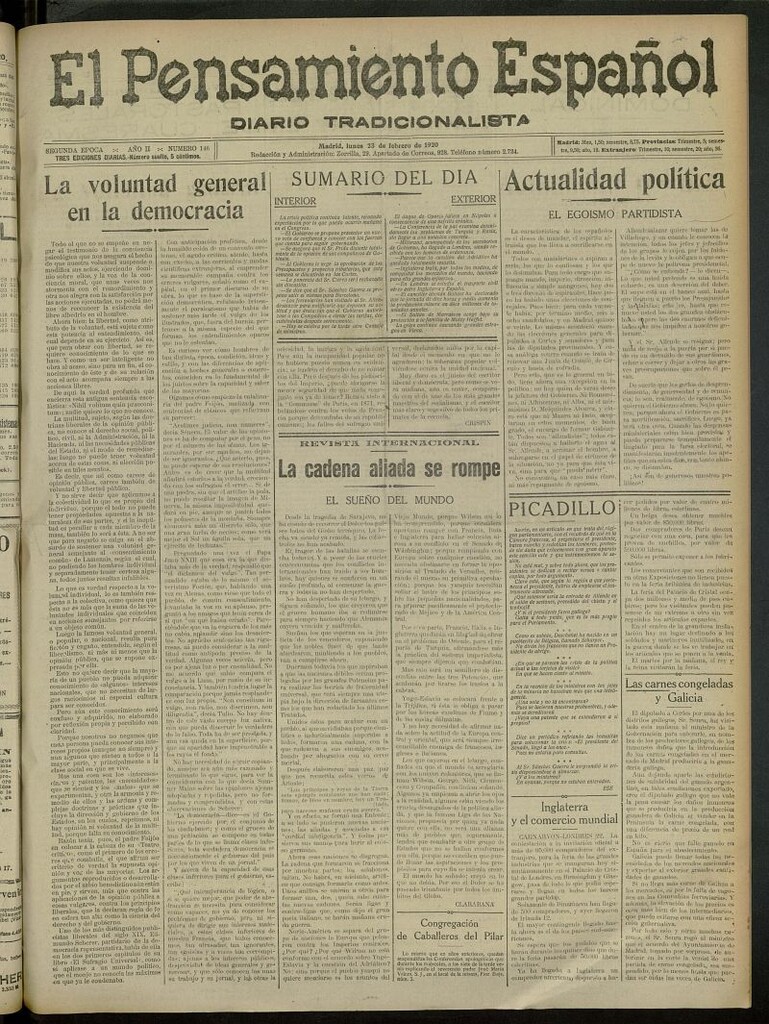 Miniatura de El Pensamiento Español del 23 de febrero de 1920, nº 146