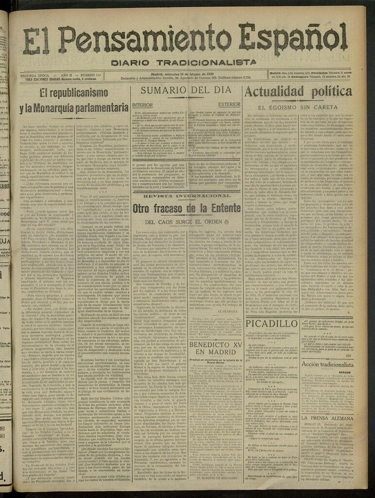 Miniatura de El Pensamiento Español del 25 de febrero de 1920, nº 148