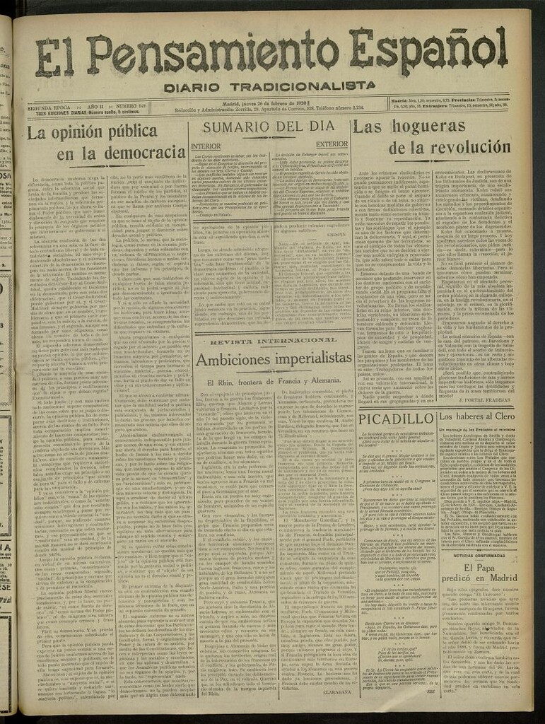 Miniatura de El Pensamiento Español del 26 de febrero de 1920, nº 149