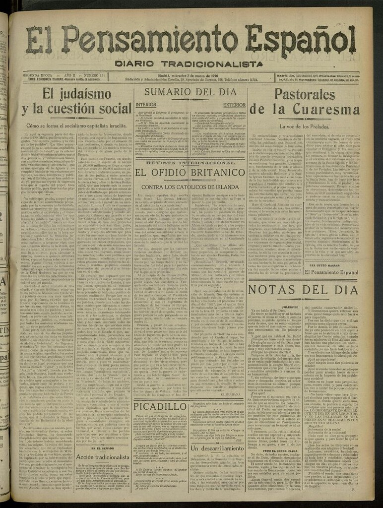 Miniatura de El Pensamiento Español del 3 de marzo de 1920, nº 154