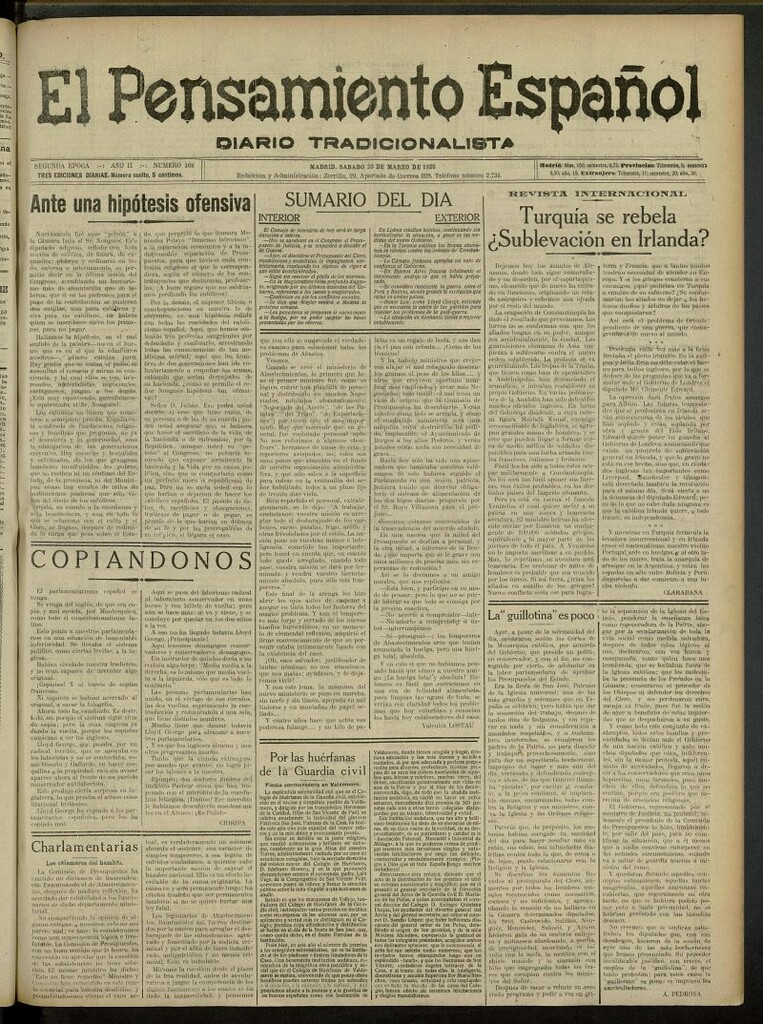 Miniatura de El Pensamiento Español del 20 de marzo de 1920, nº 168 [sic]