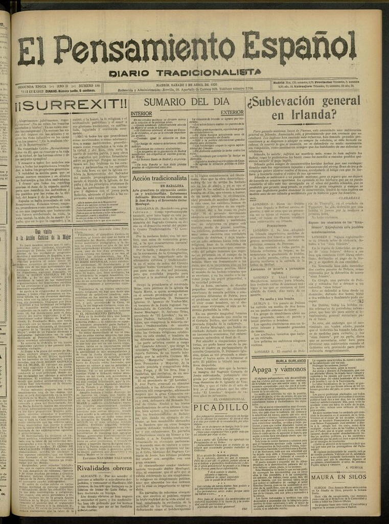 Miniatura de El Pensamiento Español del 3 de abril de 1920, nº 180