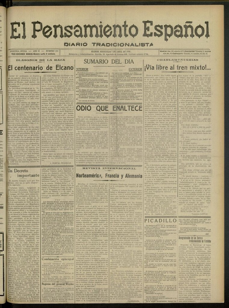 Miniatura de El Pensamiento Español del 7 de abril de 1920, nº 183