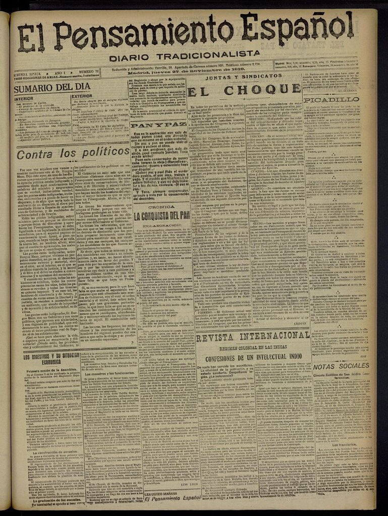 Miniatura de El Pensamiento Español del 27 de noviembre de 1919, nº 72 [sic]