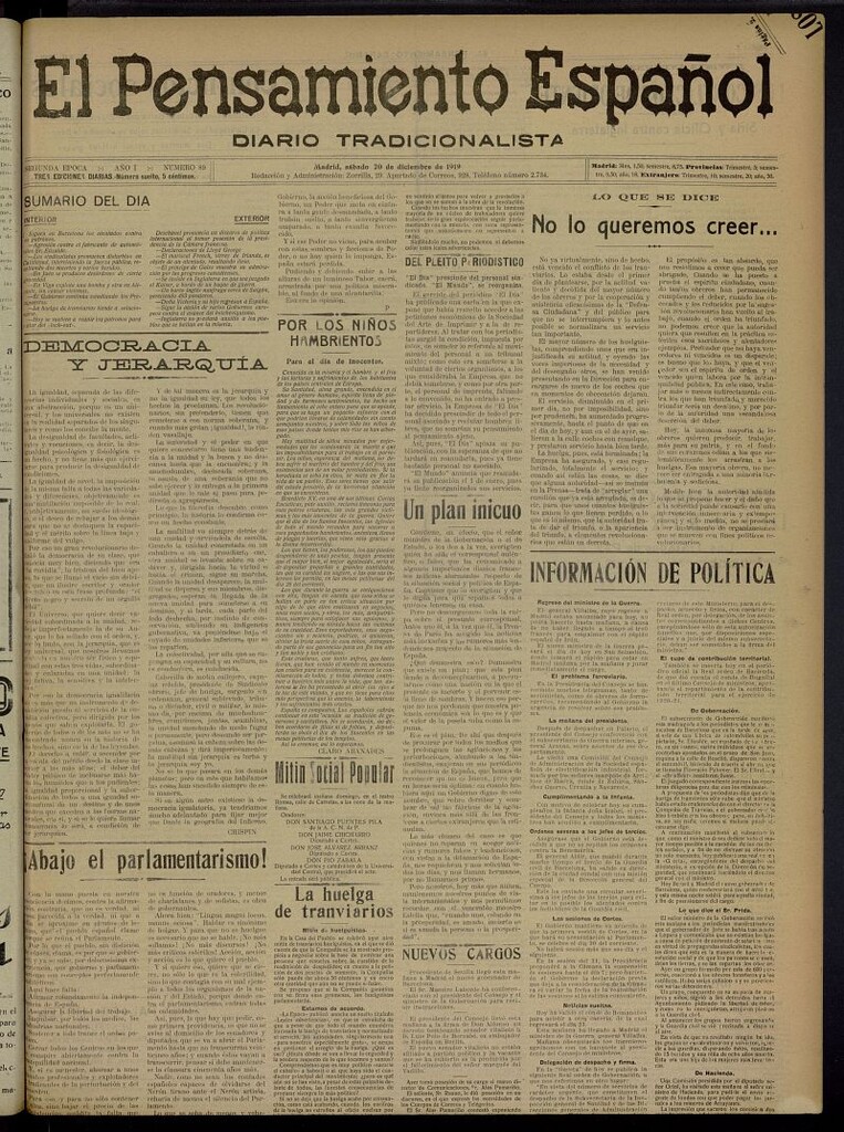 Miniatura de El Pensamiento Españoldel 20 de diciembre de 1919, nº 89