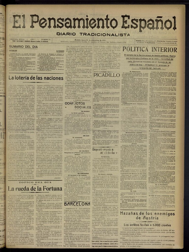 Miniatura de El Pensamiento Español del 22 de diciembre de 1919, nº 91