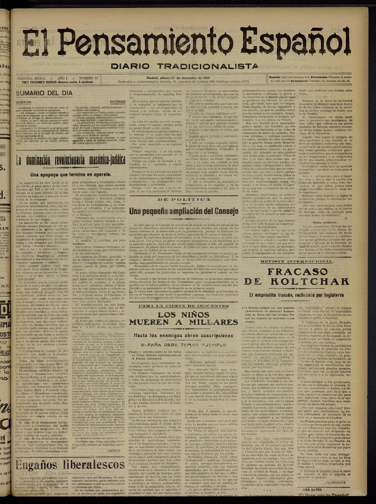 Miniatura de El Pensamiento Español del 27 de diciembre de 1919, nº 95