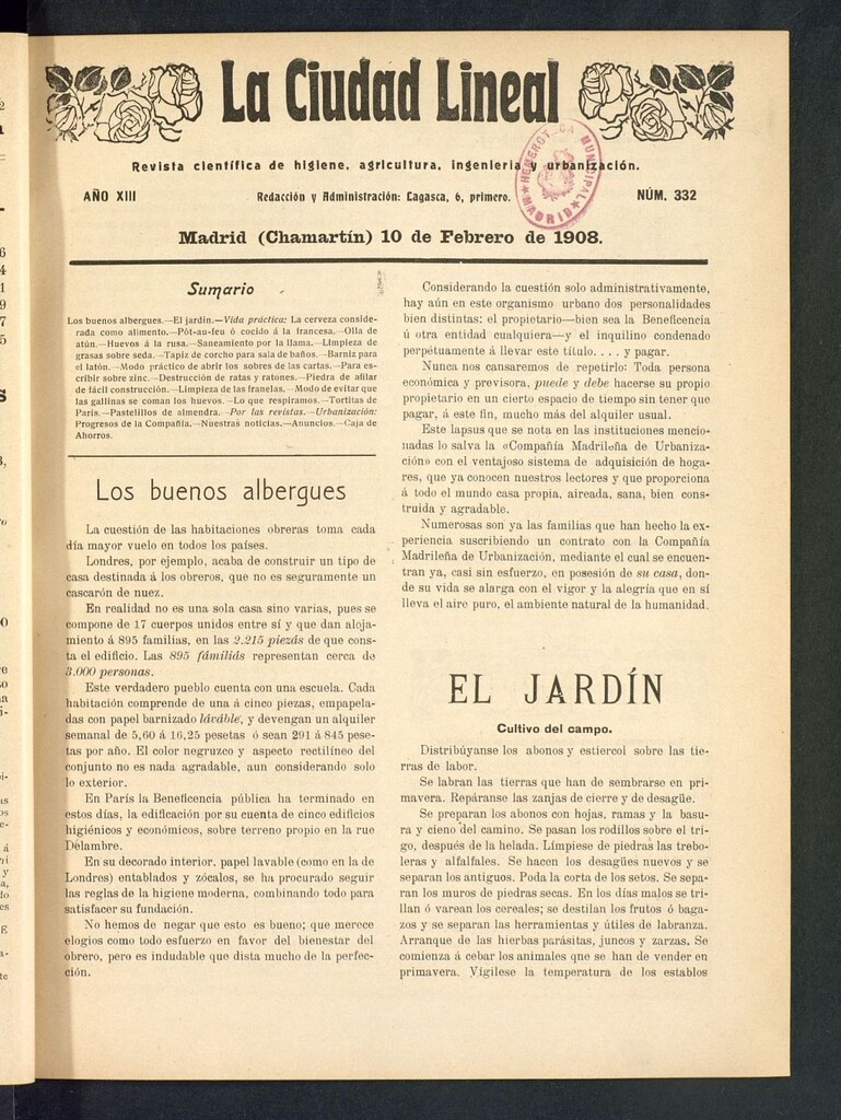 Miniatura de La Ciudad Lineal : órgano oficial de la Compañía Madrileña de Urbanización del 10 de febrero de 1908